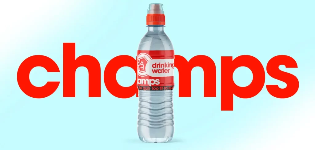 An image of bottle water mockup for Champs designed by Mr Ari